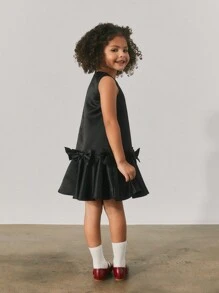 Maija Kids Maija Kids Kleine Mädchen Lässig Rundhals Schleife Dekor Jumpsuit Kleid Schwarzer Rock Kleine Mädchen