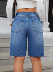 SHEIN Essnce Pantalones cortos vaqueros casuales para mujeres, minimalistas y con estilo para el uso diario