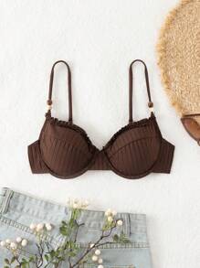 SHEIN Swim Women's Plain Simple Daily Swimwear Top Summer - Coffee Brown - View 4