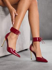 CUCCOO SZL Pointed Toe Lace-Up Stiletto High Heel Ladies Pumps New Year Holiday Valentines - Burgundy - View 6