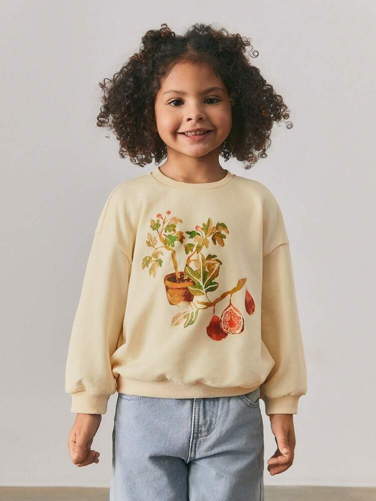 Loose Casual Round Neck Graphic Sweatshirt For Young Girls