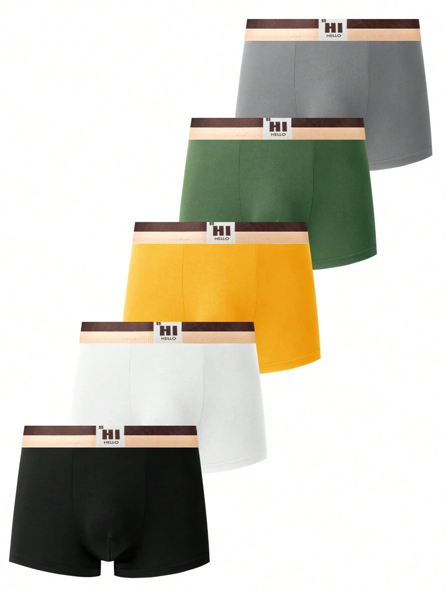 5 pièces/paquet Slips de taille pour hommes de couleur unie avec motif lettres