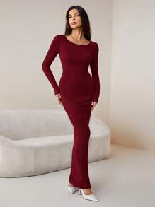 SHEIN Tall Black Knitted Women's Long Sleeve Dress