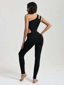 Menodora SHEIN Sport Mono sin mangas ajustado de color negro con hombros oblicuos y ajuste informal para pole dance y entrenamiento diario