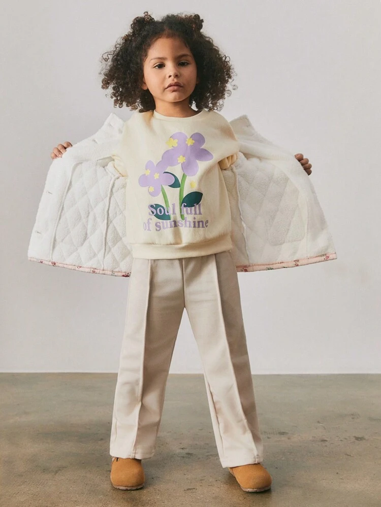 Giacca casual e ampia con fantasia floreale, fodera termica imbottita per ragazze giovani