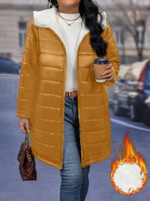 EMERY ROSE Plus Size Front Zipper Casual Long Sleeve Hooded Winter Clothes Jacket Fall Cloth For Women - Yellow - View 1