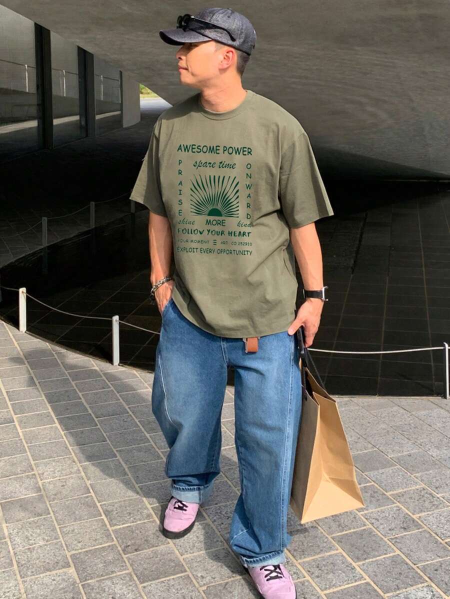 DAZY Men's Slogan Print Short Sleeve Street Casual T-Shirt,Graphic Tees