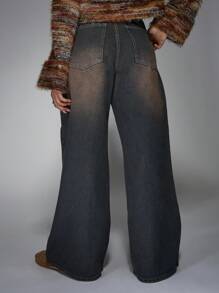 MISSGUIDED Washed Low Rise Pleat Palazzo Wide Leg Jeans - Grey - View 2