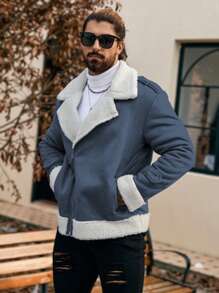 Manfinity Homme Áo khoác dài tay lót nhiệt màu trơn cho nam, Mùa thu & đông, Áo khoác dài tay lót nhiệt màu trơn cho nam, Áo khoác ấm cho nam, Áo khoác nam mùa đông, Áo khoác Gary, Áo khoác lót nhiệt - Màu xanh lam - Xem 3