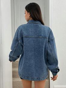 EURMUSE 女式前扣长袖口袋简约夹克，日常休闲