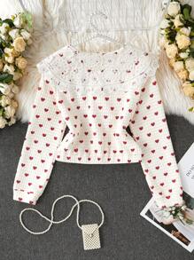 Chiquease Valentine's Day Romantic Jacket With Embroidered Hollow Lace Collar, 3D Flower Placket, Heart Pattern - Apricot - View 2