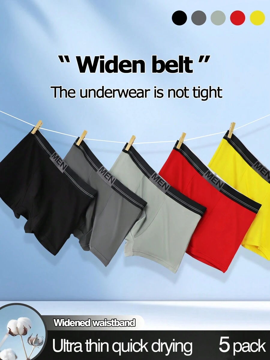 5pcs/Set Men's Casual Style Plain Boxer Briefs, Everyday Wear - Multicolor - View 1
