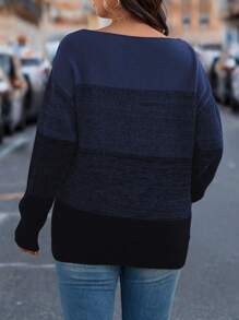 EMERY ROSE 大码女式撞色圆领落肩长袖套头毛衣，秋冬款 - 彩色 - 查看 2