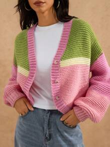 Forever 21 Winter Clothes For Women New V-Neck Colorful Striped Funny Long Sleeve Cropped Knitted Cardigan Y2k Tops Christmas Clothes Women Sweaters Y2k Clothes New Years Women Outfit