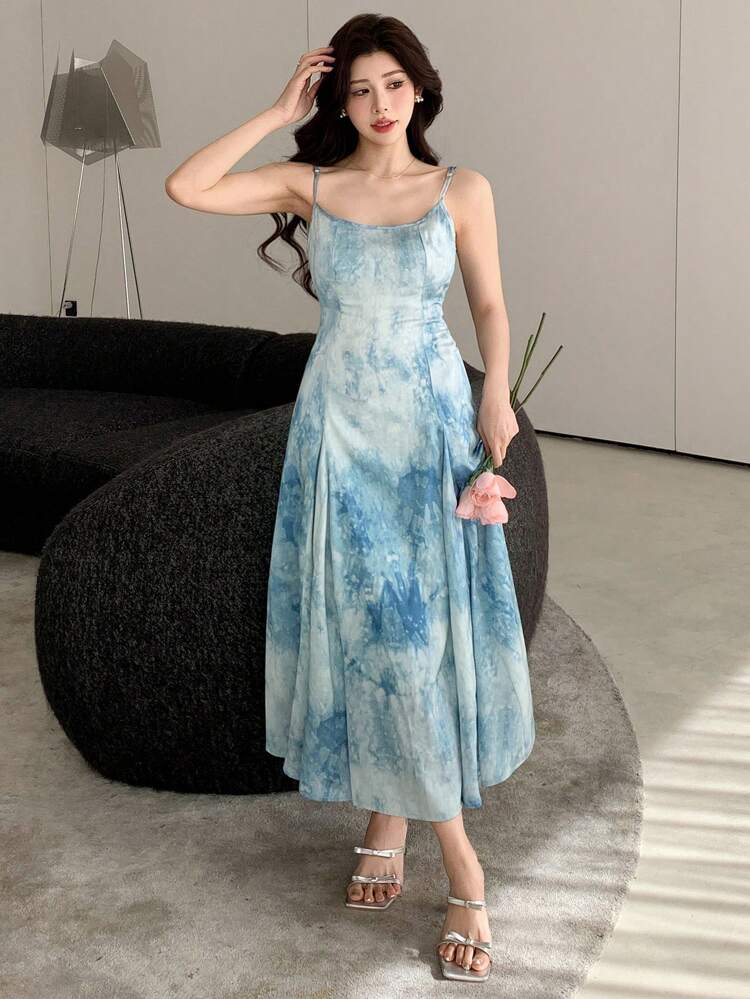 Women's Simple Floral Print Spaghetti Strap Casual Mini Dress, Everyday Wear Sundress Maxi Dress Cruise Outfit For Women