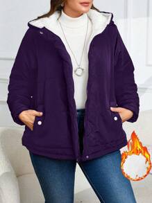 Sweat-shirt à capuche avec fermeture éclair et poches de couleur unie pour femmes, décontracté et chic pour le port quotidien. Manteau matelassé d'hiver