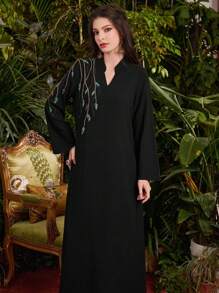 Al Najma Women's Casual Elegant Arabic Design Kaftan Dress For Everyday Wear, Modest - Black - View 5