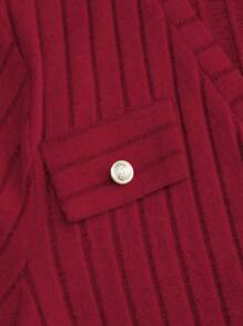 SHEIN Clasi Bộ đồ vest thanh lịch 2 món cổ chữ V tay dài màu trơn cỡ lớn cho nữ và chân váy bút chì, mùa thu - Màu Đỏ Sâu - Xem 7