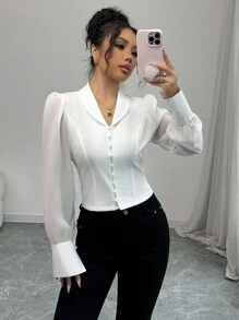 Selianne Sheer Lace Loose Unique Design Women Blouse Fall Cloth For Women - White - View 4