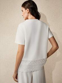 Anewsta New Style Lace Patchwork Hem Design Women T-Shirt, Summer