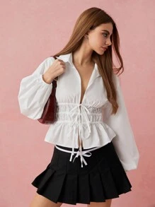 Enchnt Spring/Winter Romantic Women's Fashionable White Front Bowknot Long Sleeve Shirt,Casual&Comfortable&Elegant&Good Air Permeability For Valentine's Day&Vacation&Holiday&Commuting Daily - White - View 5