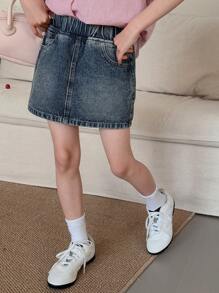 DAZY Váy denim cho bé gái tuổi teen, mùa hè, chuẩn bị đi học. - Rửa trung bình - Xem 2