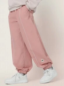 SUMWON Tween Girls Comfy Cuffed Parachute Pant With Contrast Stitch - Pink - View 1