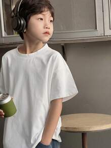 Dazy Kids Tween Boy 纯色圆领宽松短袖休闲 T 恤 - 白色 - 查看 1