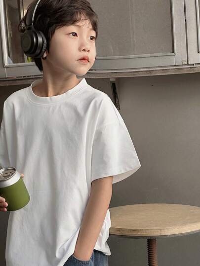 Dazy Kids Tween Boy 纯色圆领宽松短袖休闲 T 恤