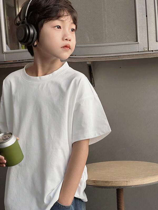 Dazy Kids Tween Boy 纯色圆领宽松短袖休闲 T 恤