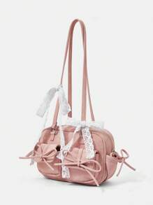 SHEIN MOD Fashion Dual Pocket Bow Decor Shoulder Bag For Women - Pink - View 7