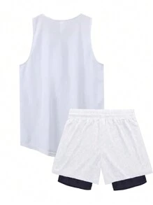 Gym Rark Men's Sleeveless Tank Top And Shorts Casual Sports Set, Simple And Fashionable For Daily Wear Gym Set Workout Set, Lightweight - White - View 2