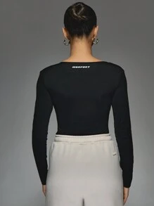 MISSGUIDED Wrap Long Sleeves Sports Bodysuit - Black - View 2