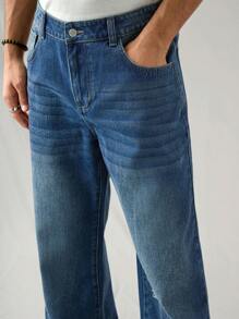 Manfinity Hypemode Jeans rectos casuales holgados de color azul oscuro para hombre - Azul lavado oscuro - Ver 3