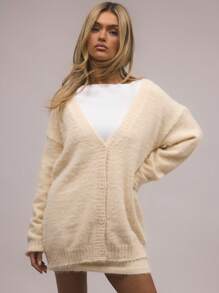MUSERA Oversized V Neck Button Up Knit Cardigan Evening Party Elegant - Yellow - View 1