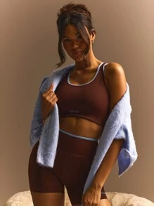 Athîral Conjunto deportivo de camisola y pantalones cortos con adorno, uso diario casual y elegante minimalista para mujeres