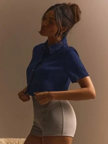 Athîral 女士纯色前扣短袖休闲夹克