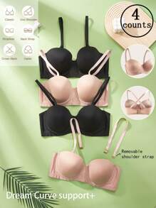 4 Pcs Plus Size Solid Color Minimalist Camisole With Wire, For Casual Wear