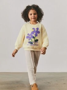 Maija Kids Maija Kids Áo nỉ họa tiết hoa cổ tròn rộng rãi thoải mái cho bé gái - Màu be - Xem 5