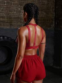 Powerista 女士字母印花运动胸罩，日常健身运动服 - 酒紅色 - 查看 2