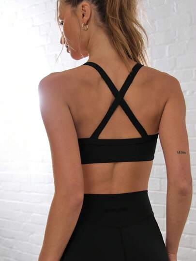 Ra Sport Plunge Scoop Neck Cross Back Strappy Active Wear Sports Bra, Padel, Tennis, Pickleball Gym Fitness Fall view 3