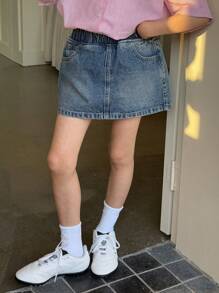 DAZY Váy denim cho bé gái tuổi teen, mùa hè, chuẩn bị đi học. - Rửa trung bình - Xem 5