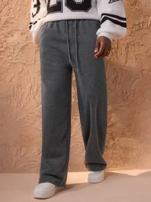 Forever 21 Men's Dark Grey Loose Casual Pants With Lettering Print - Dark Grey - View 4