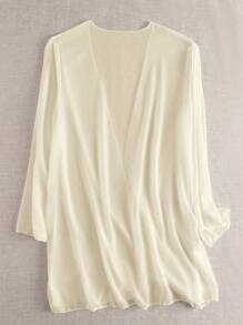 SHEIN Swim Lushore Áo choàng Kimono đơn giản thời trang màu trơn dành cho nữ, thích hợp mặc hàng ngày vào mùa hè - Màu be - Xem 2