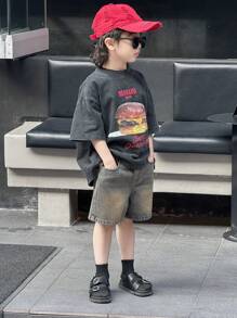 DAZY Young Boy Elastic Waist Pocket Loose Casual Denim Shorts - Blue - View 7