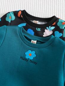 Cozy Pixies 2 件套女婴柔软针织碎花圆领长袖套头衫 - 綠色 - 查看 6