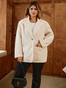 Elaquor Plus Size Women Shearling Casual Warm Blazer For Autumn/Winter Fall/Winter - Apricot - View 5