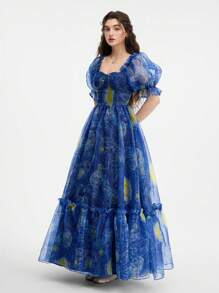 SHEIN MOD 梵高星夜印花蓝色女士长裙、万圣节服装、派对礼服 - 藍色 - 查看 8