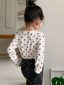 DAZY Camiseta de punto de cuello redondo pequeña para niña, ropa de otoño