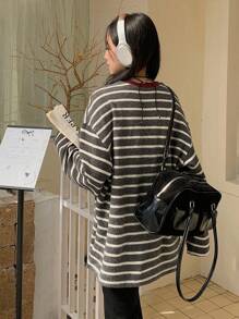DAZY Women Striped Round Neck Loose Casual Long Sleeve T-Shirt, Autumn - Multicolor - View 6